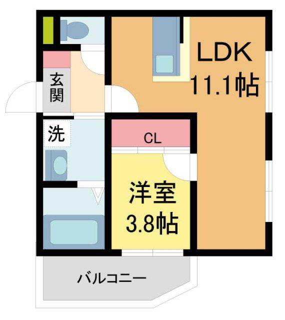 MICAELENOKURAKUEN(1LDK/1階)の間取り写真