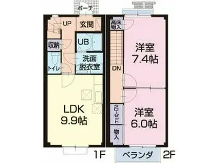 ダイヤモンドヒル福地B(2LDK/1階)の間取り写真