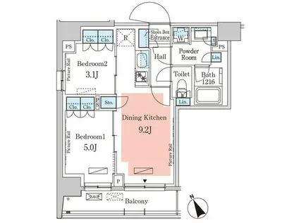 パークアクシス日本橋茅場町ステーションゲート(2DK/11階)の間取り写真