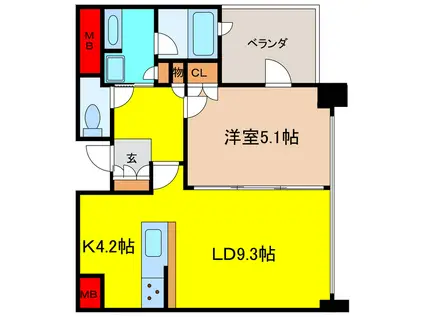 ザ・ファインタワー大手前(1LDK/9階)の間取り写真