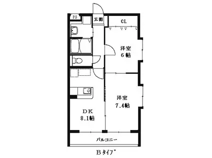 スタンフィールド青葉(2DK/1階)の間取り写真