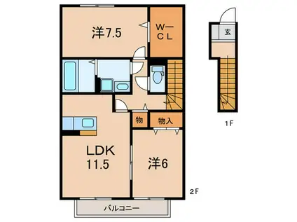WIT NANA(2LDK/2階)の間取り写真