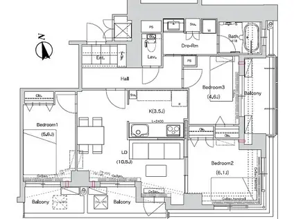 アメックス姪浜ステーションタワ(3LDK/13階)の間取り写真