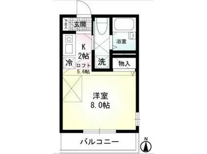 ヴェライツ井土ヶ谷B(1K/2階)の間取り写真