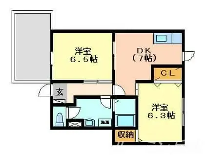 ミレニアム・カーサA(2DK/1階)の間取り写真