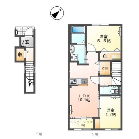 ニュークラリス(2LDK/2階)の間取り写真