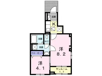 ハイネA(1LDK/1階)の間取り写真