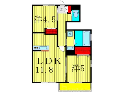 京成松戸線 常盤平駅 徒歩16分 2階建 築5年(2LDK/1階)の間取り写真