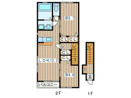 ドゥ・アネッサVI(2LDK/2階)の間取り写真