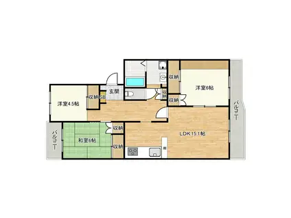 エクラージュB棟(3LDK/3階)の間取り写真