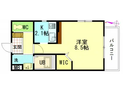 ディオーレ祇園(ワンルーム/1階)の間取り写真