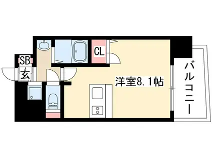 プレサンスSAKAEリバースタイル(1K/2階)の間取り写真