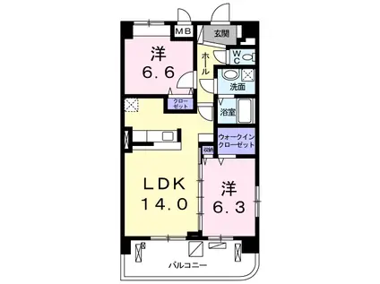 ヴァンクール(2LDK/4階)の間取り写真
