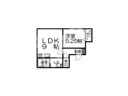 サウス南郷(1LDK/1階)の間取り写真