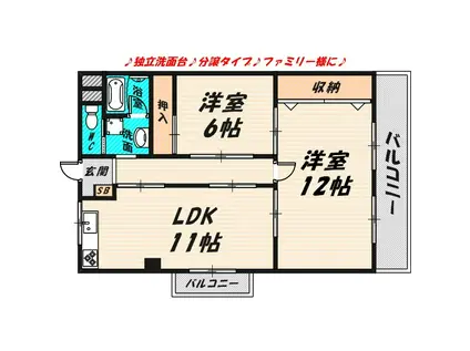 クローバーハイツ森小路1号棟(2LDK/9階)の間取り写真
