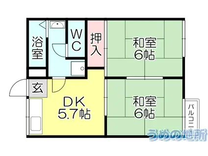 コーポ大塚(2DK/2階)の間取り写真