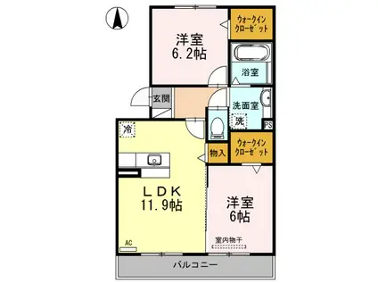 プルミエIIIA棟(2LDK/2階)の間取り写真