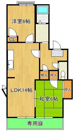 ターフ竹馬(2LDK/1階)の間取り写真