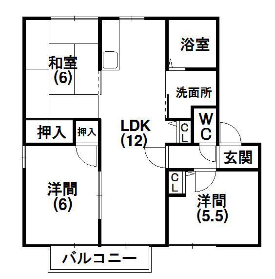 ガーデンハイツ四ツ池A(3LDK/2階)の間取り写真
