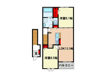 エクセラン 依井 C(2LDK/2階)の間取り写真