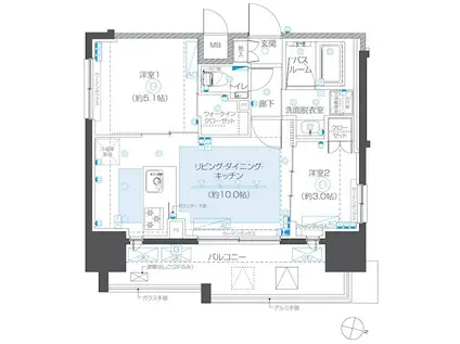 ZOOM本郷(2LDK/5階)の間取り写真