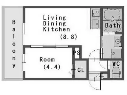 グランユイナス塩屋(1LDK/3階)の間取り写真