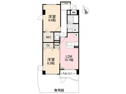 ヘヴンフィールド(2LDK/1階)の間取り写真