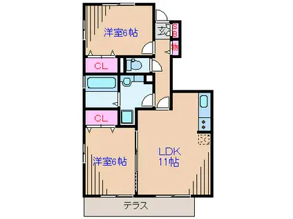 リッツハウスミノール(2LDK/1階)の間取り写真