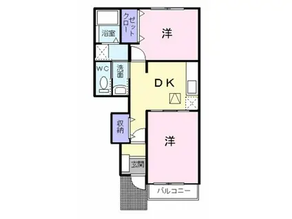 パルクアンソレイエB(2DK/1階)の間取り写真
