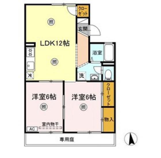 雨あがりの虹A棟(2LDK/1階)の間取り写真