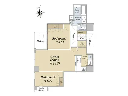 シティタワー西梅田(2LDK/39階)の間取り写真