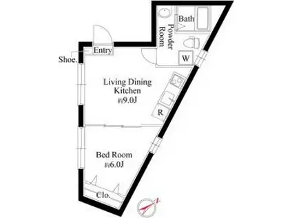 JASPER市ヶ谷(1LDK/2階)の間取り写真