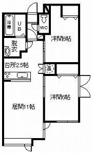 SKY CREST(2LDK/2階)の間取り写真