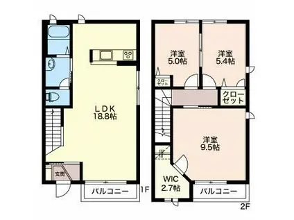 メゾン ソレイユ B(3LDK/1階)の間取り写真
