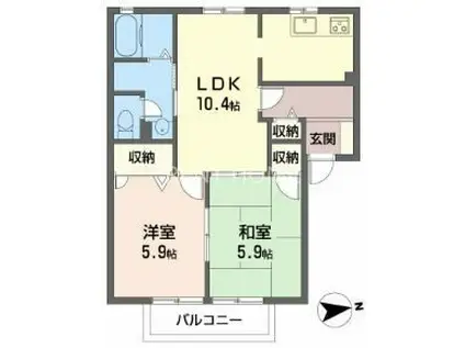エバーグリーンハイツ(2LDK/2階)の間取り写真