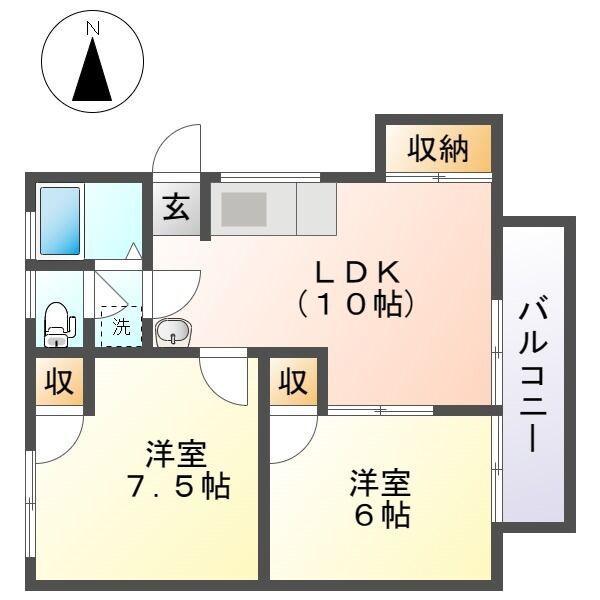 リブステージ岩崎(2LDK/2階)の間取り写真