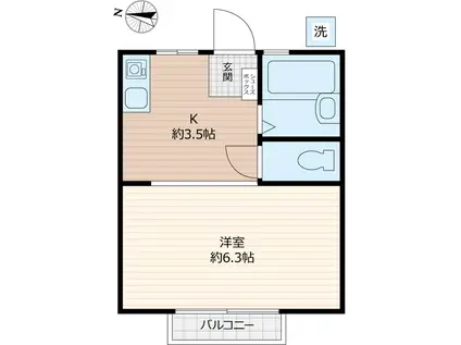 シャトルカメリア(1K/1階)の間取り写真