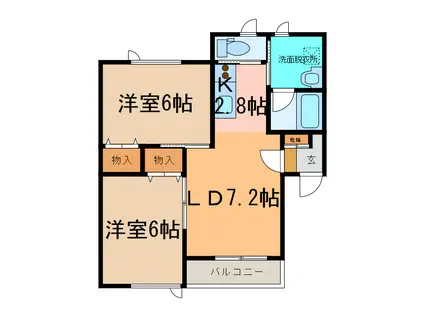 ノーストピアA(2LDK/1階)の間取り写真
