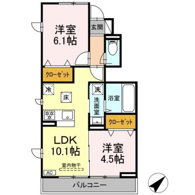 ライラック(2LDK/1階)の間取り写真