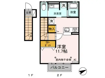 しなの鉄道北しなの線 長野駅(ＪＲ・しなの) 徒歩25分 2階建 築10年(ワンルーム/2階)の間取り写真