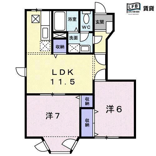 グリーンティエラA(2LDK/1階)の間取り写真