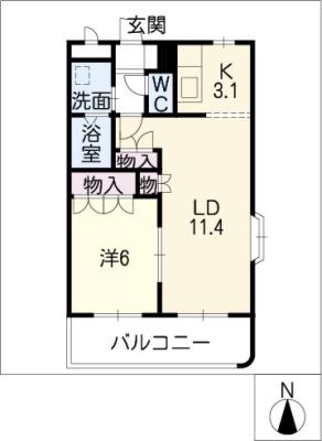 ベルメゾン(1LDK/2階)の間取り写真