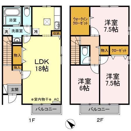 ローズモアC(3LDK/1階)の間取り写真
