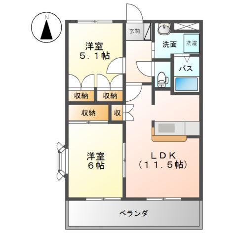 メイプルハウス(2LDK/2階)の間取り写真