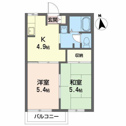 グランパティオ北上B(2K/2階)の間取り写真