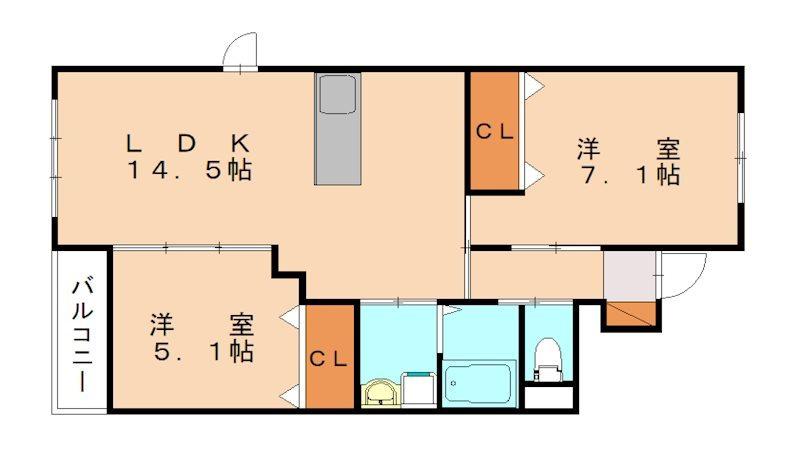 グランチェスタII(2LDK/1階)の間取り写真