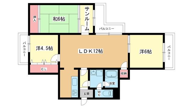 エバーグリーングランド曽根(3SLDK/8階)の間取り写真