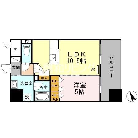 ABITI浜町(1LDK/4階)の間取り写真