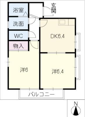 シャトレー雁宿(2DK/2階)の間取り写真