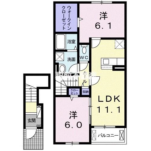 西鉄甘木線 北野駅(福岡) 徒歩24分 2階建 築5年(2LDK/2階)の間取り写真
